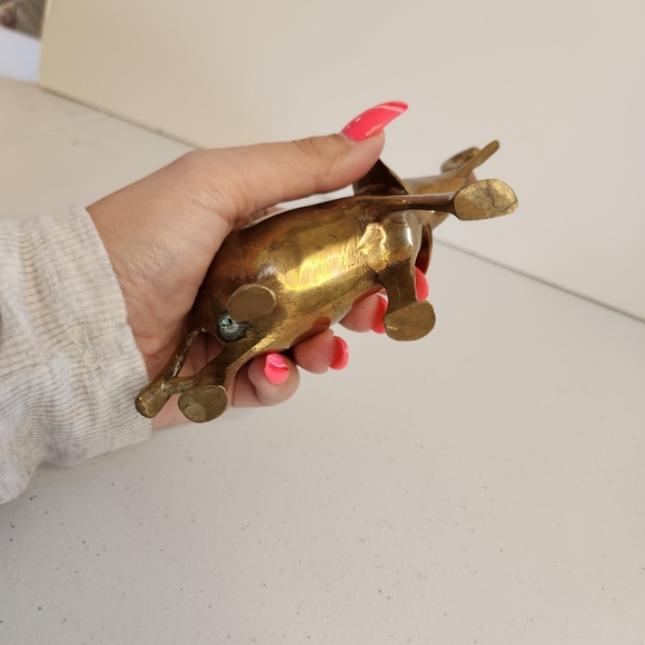 Vintage Mid Century Modern MCM Brass Elephant Figurine Statue 1960s Trunk Up - Picture 6 of 8